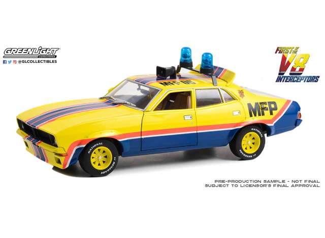 Ford Falcon XB 4-Door Sedan M.F.F #8 Big Bopper XB Police Pursuit *First of the V8 Interceptors 1979 Roop and Charlie's*, 1974 yellow/blue